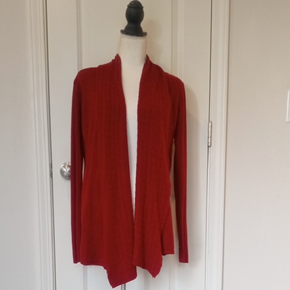 Deep Red Open Front Cardigan